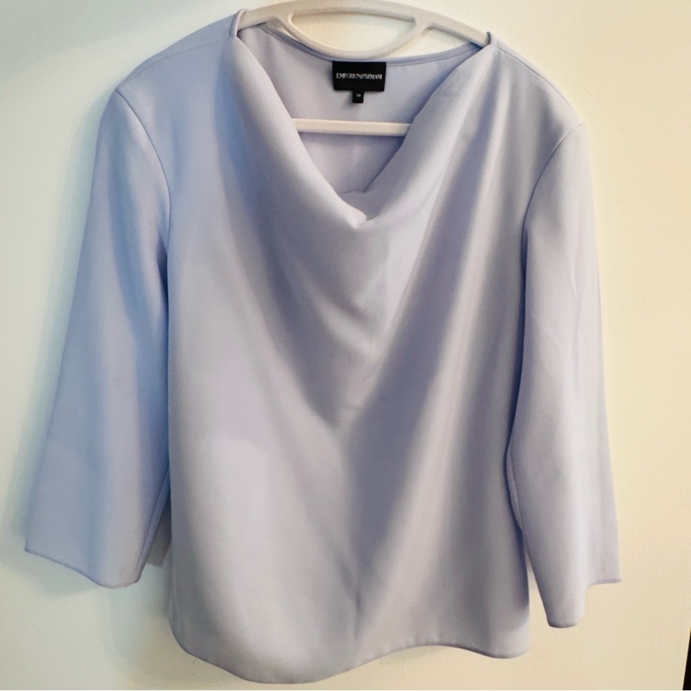 Emporio Armani Soft Blue Cowl Neck Blouse - Picture 2 of 14